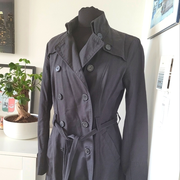 Sisley Tranch Coat Black Size 44 (italian) - Picture 1 of 13